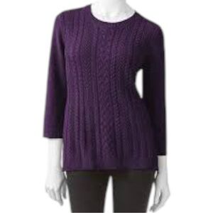 Women's Croft & Barrow Solid Purple
Cable-Knit Sweater 3/4 sleeve L